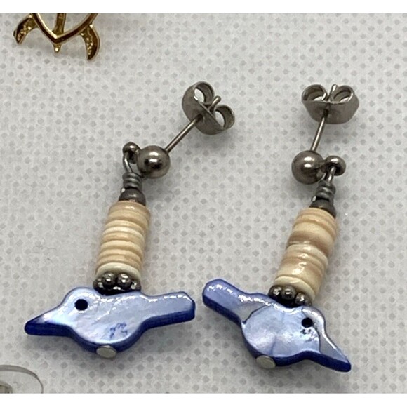 Lot of 6 Pairs Dangle Drop Pierced Earrings Animal Cat Turtle Owl Snake Bird - Picture 7 of 11